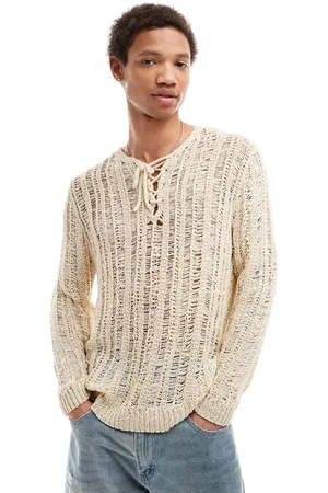 ASOS Maglione lavorato traforato color pietra con lacci