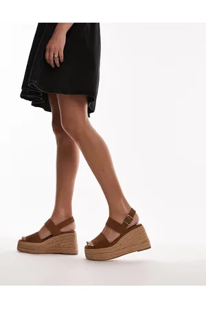 Topshop Jesse - Zeppe stile espadrille marroni in camoscio