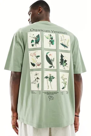 ASOS T-shirt oversize color kaki con stampa di pianta sul retro