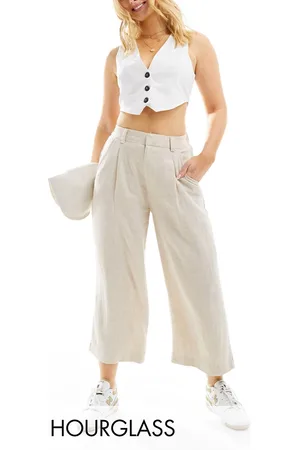 ASOS Hourglass - Pantaloni culotte dad in misto lino beige