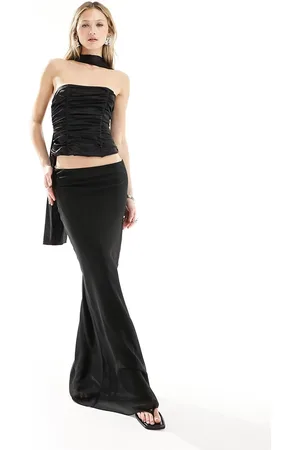 Lioness Gonna lunga a colonna in chiffon nera in coordinato
