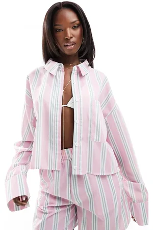 Kaiia Camicia corta in popeline rosa a righe in coordinato