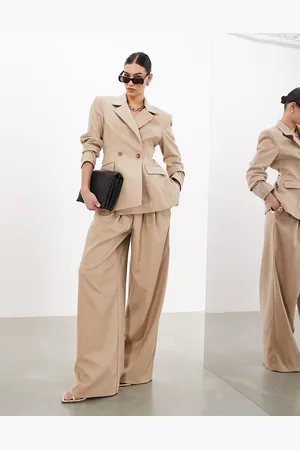 ASOS Pantaloni con fondo super ampio e pinces davanti color pietra