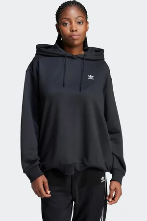 adidas Trefoil - Felpa oversize nera con cappuccio e trifoglio