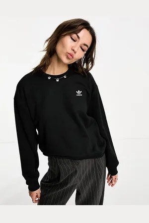 adidas Trefoil - Felpa nera girocollo ampia