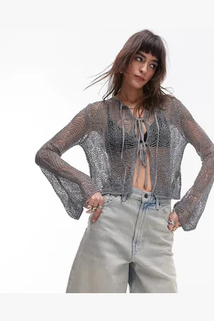 Topshop Cardigan allacciato davanti in maglia antracite