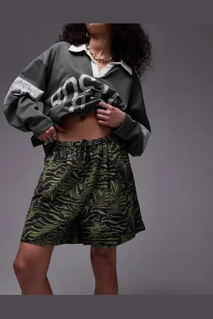 Topshop Pantaloncini da mare kaki con stampa zebrata