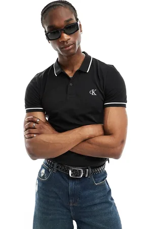 Calvin Klein Polo slim nera con bordi a contrasto
