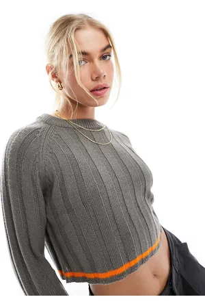 ASOS Maglione corto girocollo a coste con bordi a contrasto