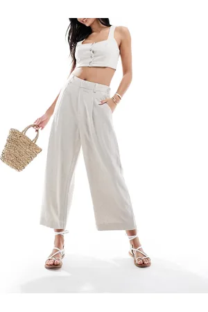 ASOS Pantaloni culotte dad fit in misto lino tonalità naturale