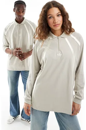 adidas Polo unisex da rugby stile basket stucco e bianco sporco