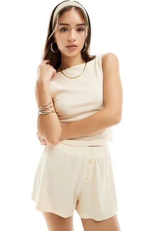 ASOS Top testurizzato écru con scollo a barchetta e scollo sul retro in coordinato