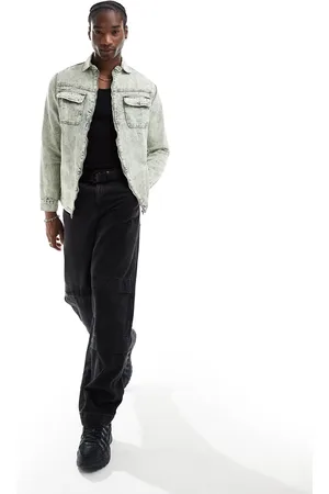Liquor N Poker Liquor N Poke - Camicia giacca di jeans multitasche lavaggio acido kaki
