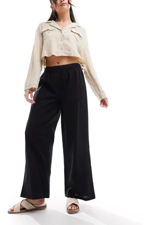 COLLUSION Pantaloni dritti da mare stile boxer neri in lino