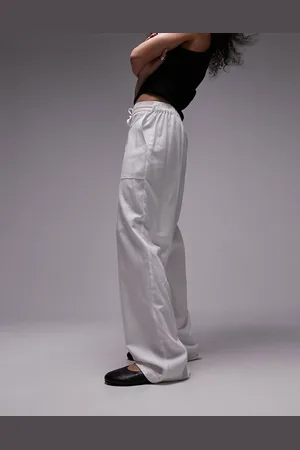 Topshop Pantaloni dritti in misto lino bianchi