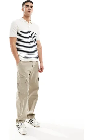JACK & JONES Polo in maglia a righe bianche e blu navy