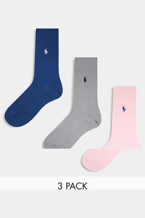 Ralph Lauren Confezione da 3 paia di calzini in cotone mercerizzato color rosa, e blu navy con logo
