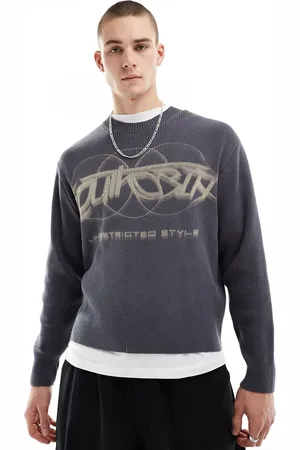 Bershka Maglione antracite a coste con stampa