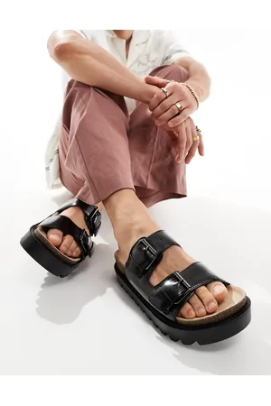 ASOS Sandali neri in pelle sintetica con suola spessa e fibbie