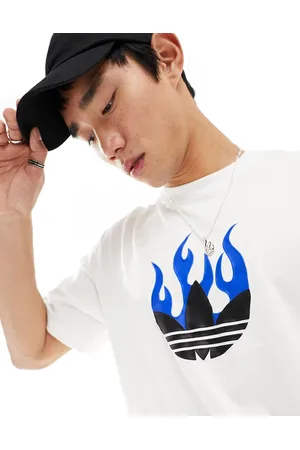 adidas T-shirt bianca unisex con logo a trifoglio in fiamme