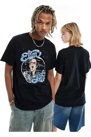 Reclaimed T-shirt nera unisex con stampa su licenza di Elton John