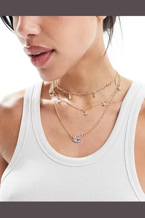 South Beach Collana dorata a triplo strato con ciondoli a forma di conchiglia e occhio