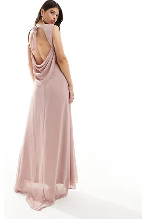 TFNC Vestito lungo da damigella tenue in chiffon con scollo ad anello sulla schiena