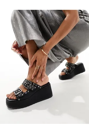 ASOS Texas - Sabot neri con zeppa e borchie