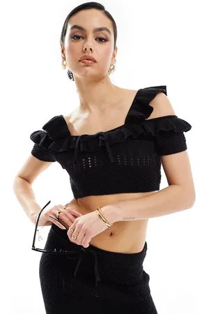 ASOS Canottiera in maglia nera con laccetto in coordinato