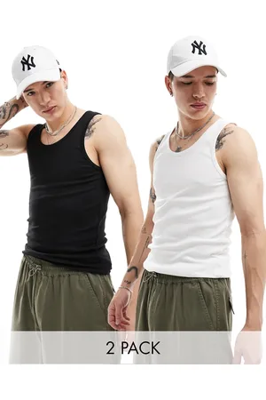 Bershka Confezione da 2 canotte a coste color bianco e nero