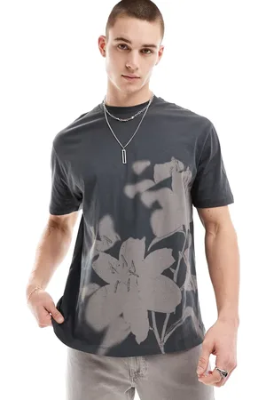 ASOS T-shirt comoda antracite con stampa di fiori