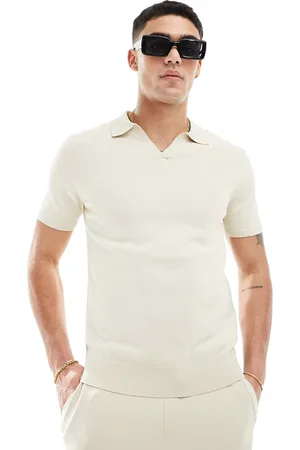 SELECTED Polo beige in maglia con rever in coordinato