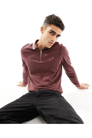 Farah Milan - Polo a maniche lunghe con zip bordeaux
