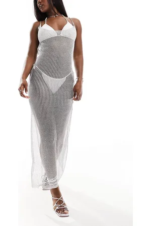 Simmi Clothing SIMMI - Vestito lungo da spiaggia argentato in rete all