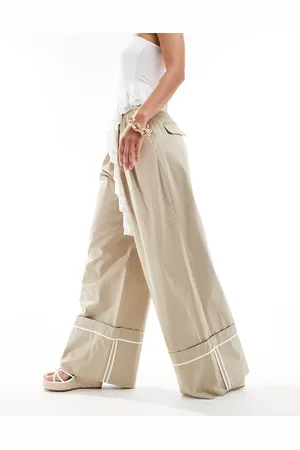 MANGO Pantaloni color cuoio a fondo ampio con risvolto