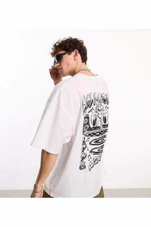 COLLUSION T-shirt bianca vestibilità skater con stampa di alieno
