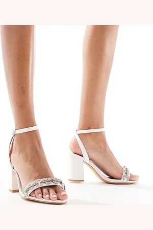 London Rebel London Rebel - Sandali con tacco da sposa color avorio con strass a pianta larga