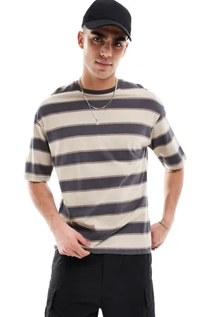 ADPT. T-shirt oversize slavata beige a righe