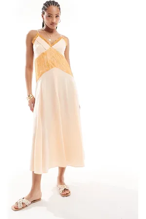 SCALPERS Vestito in raso e pizzo color mango