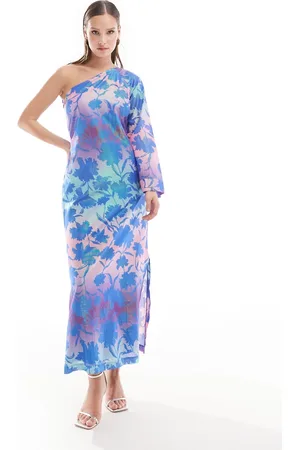Closet Vestito midi monospalla con stampa sfumata metallizzata a fiori