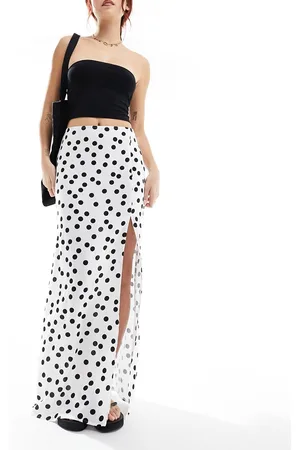 ASOS Gonna lunga con spacco color crema a pois