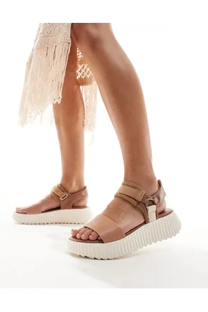 London Rebel Sandali flatform beige rigati