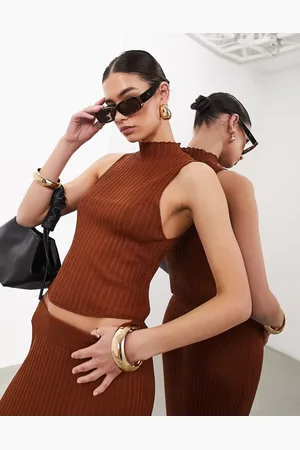ASOS Top senza maniche in maglia sottile trasparente ruggine in coordinato