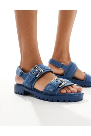 London Rebel Sandali a suola spessa in denim con doppia fibbia