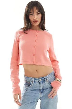ASOS Cardigan corto girocollo in maglia color pesca