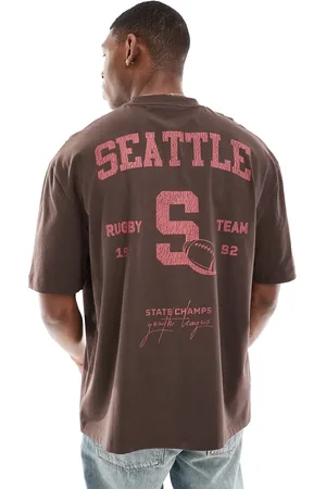 ASOS T-shirt oversize scuro con stampa sportiva “Seattle” sul retro
