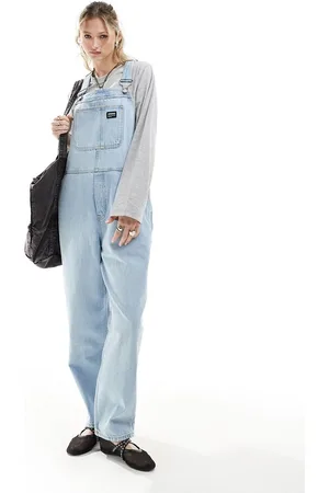 Dr Denim Dr. Denim - Lydia - Salopette di jeans vestibilità comoda a fondo ampio lavaggio chiaro invecchiato