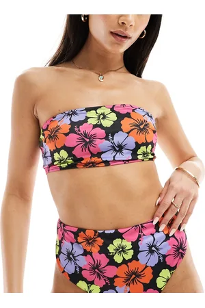 ASOS Becky - Top bikini a fascia con stampa di ibisco