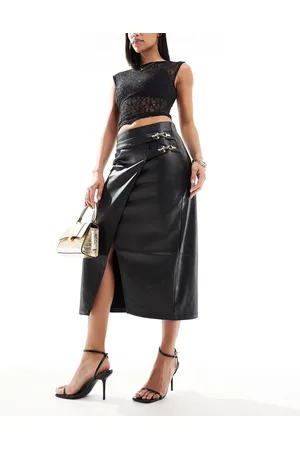 River Island Gonna midi avvolgente in similpelle PU nera