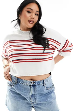 ASOS ASOS DESIGN Curve - Maglione lavorato a maniche corte a righe rosse
